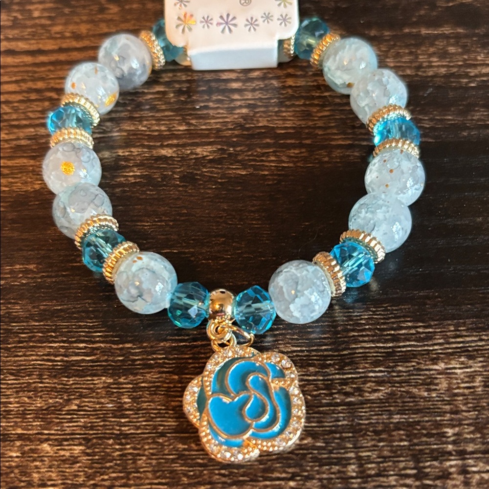 Blue‎ Gold-Accent Beaded Charm Bracelet